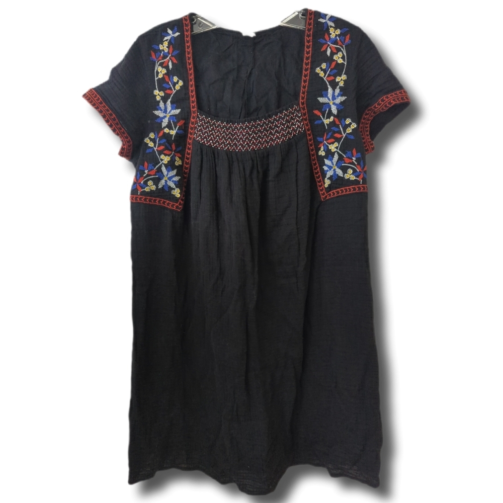 NWOT Embroidered Black Dress with Floral Accents